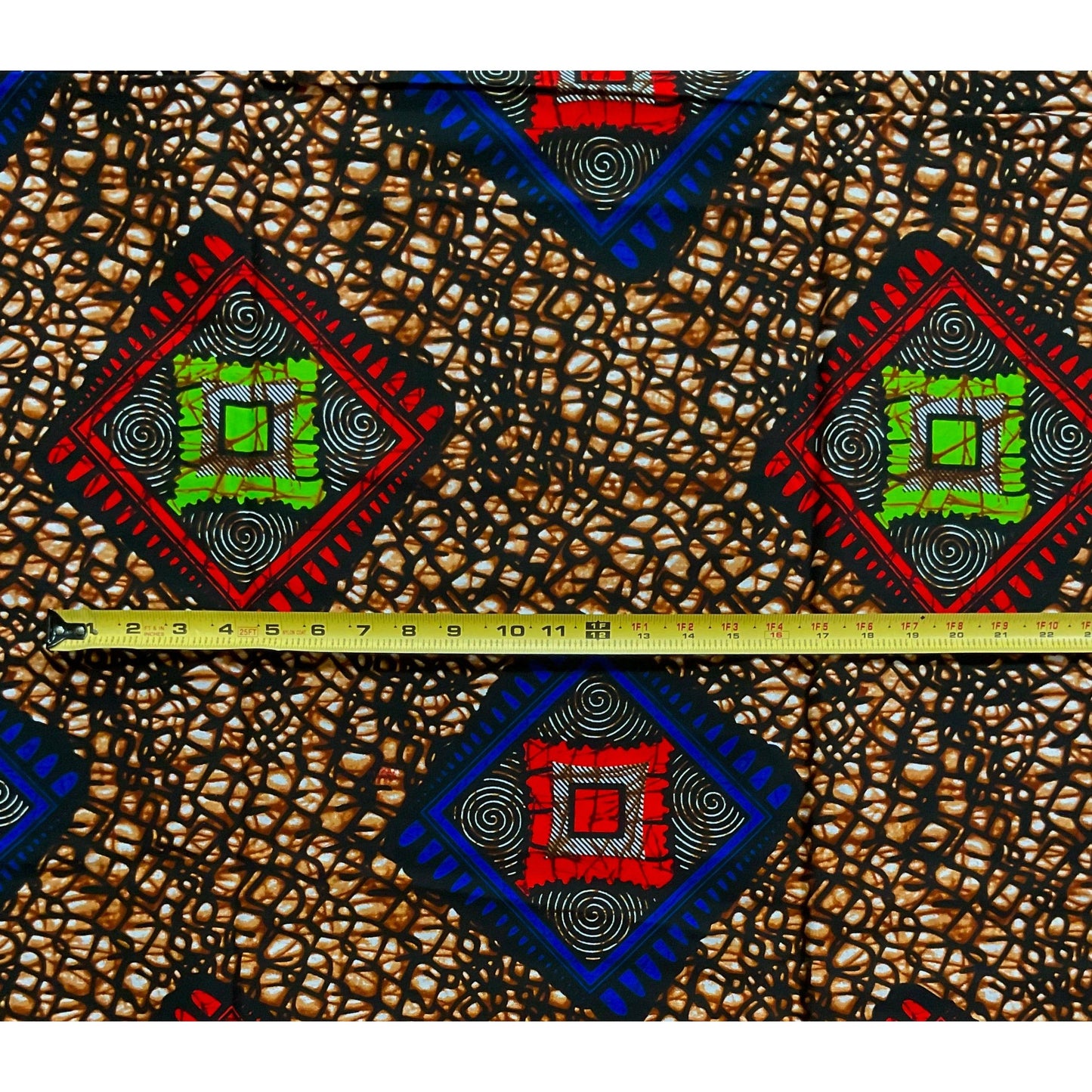 African Print Fabric/ Ankara - Brown, Red, Blue, Green 'Kwara Diamonds’ Design, YARD or WHOLESALE