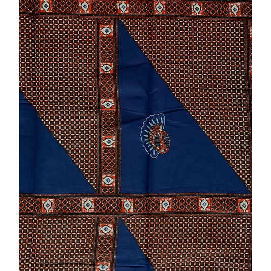 African Print Fabric/ Ankara - Blue, Brown "Hustle Chief", YARD or WHOLESALE