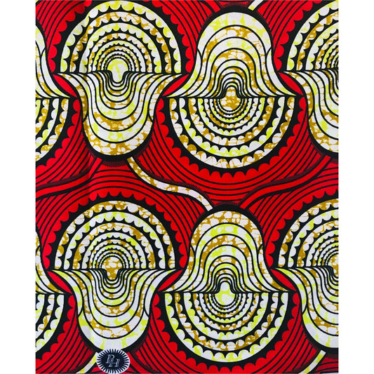African Print Fabric/ Ankara - Red, Chartreuse, Brown ‘Mansa' Design, YARD or WHOLESALE