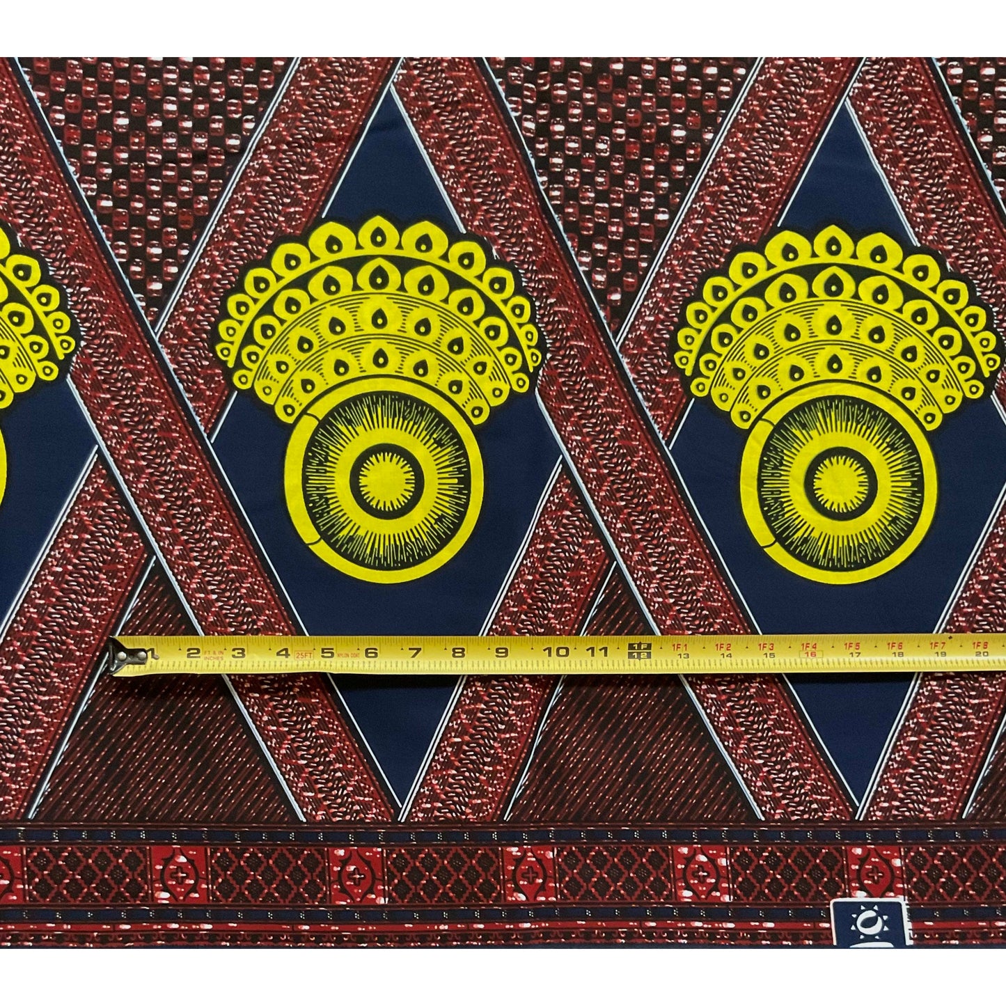 African Print Fabric/ Ankara - Brown, Yellow, Blue 'Kambalu' Design, YARD or WHOLESALE