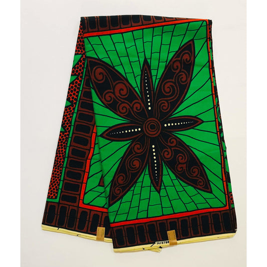 African Print Fabric/ Ankara - Green, Brown, Navy 'Snap & Bloom,' YARD or WHOLESALE