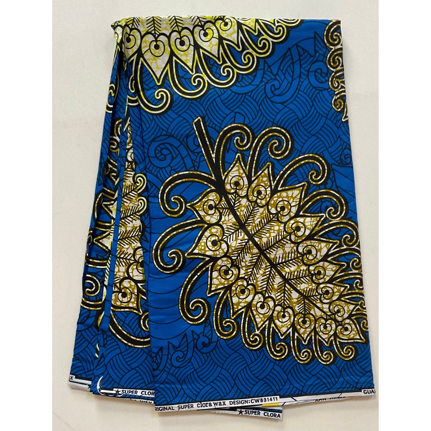 African Print Fabric/ Ankara - Blue, Brown, Yellow, Black 'Ilex' Design, YARD or WHOLESALE