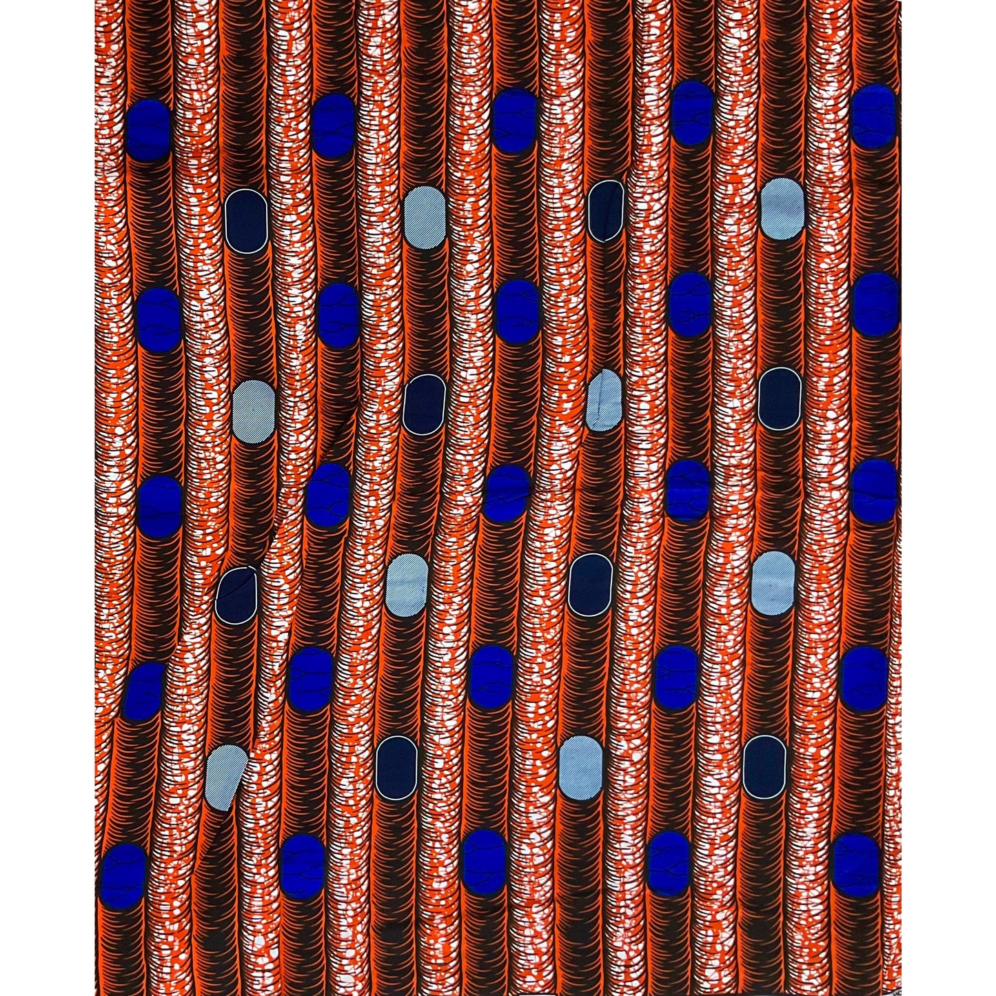 African Print Fabric/ Ankara - Orange, Blue, Black 'Coco Titi' Design, YARD or WHOLESALE
