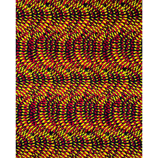 African Print Fabric/ Ankara - Red, Yellow, Black 'Dada Illusion' Design, YARD or WHOLESALE