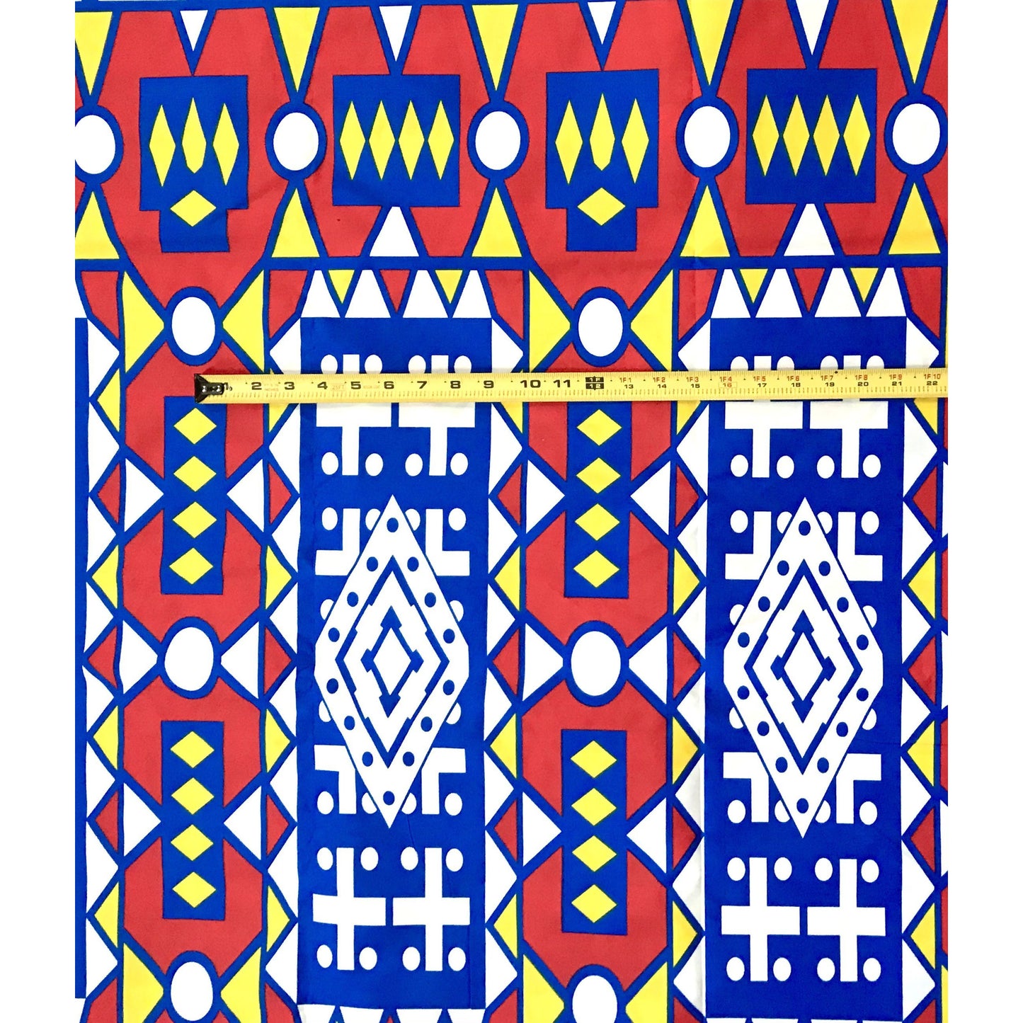 African Print Fabric/ Ankara - Blue, Red, Yellow 'Samakaka Pb' Design, YARD or WHOLESALE
