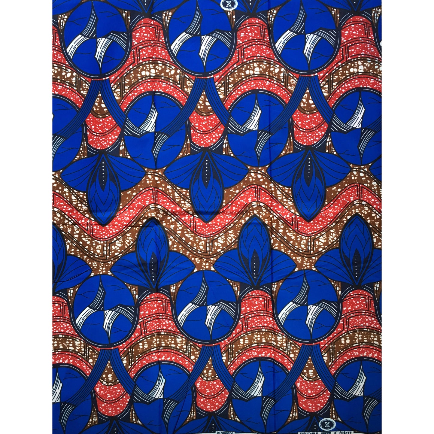 African Print Fabric/ Ankara - Blue, Red, Brown 'Berebere' Design, YARD or WHOLESALE