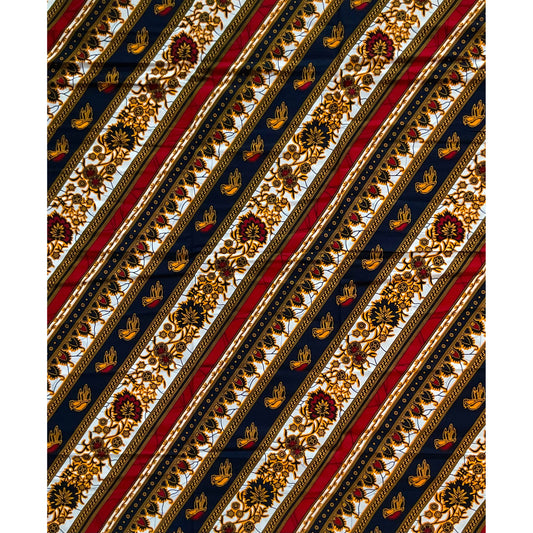 African Print Fabric/ Ankara - Red, Orange, Navy, White 'Essikado Slant’ Design, YARD or WHOLESALE