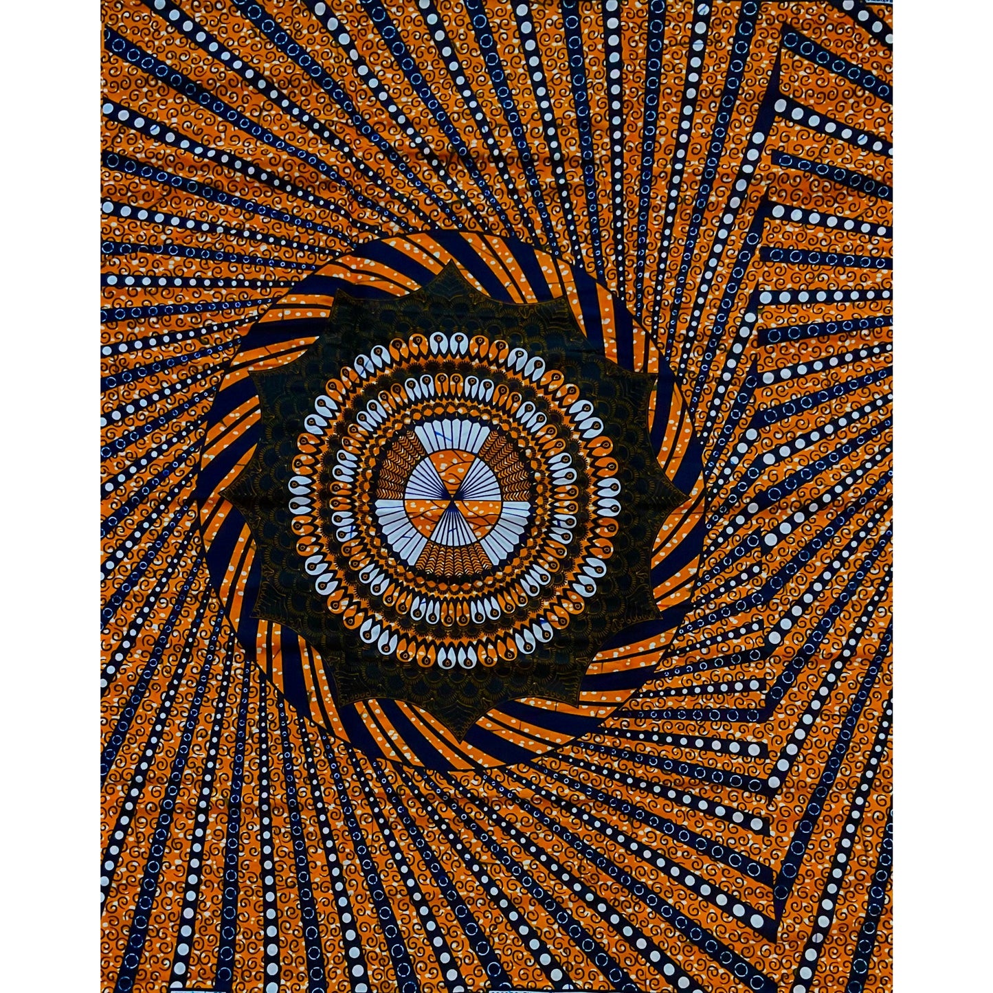 African Print Fabric/Ankara - Orange, Navy, White 'Kebede Embrace', YARD or WHOLESALE