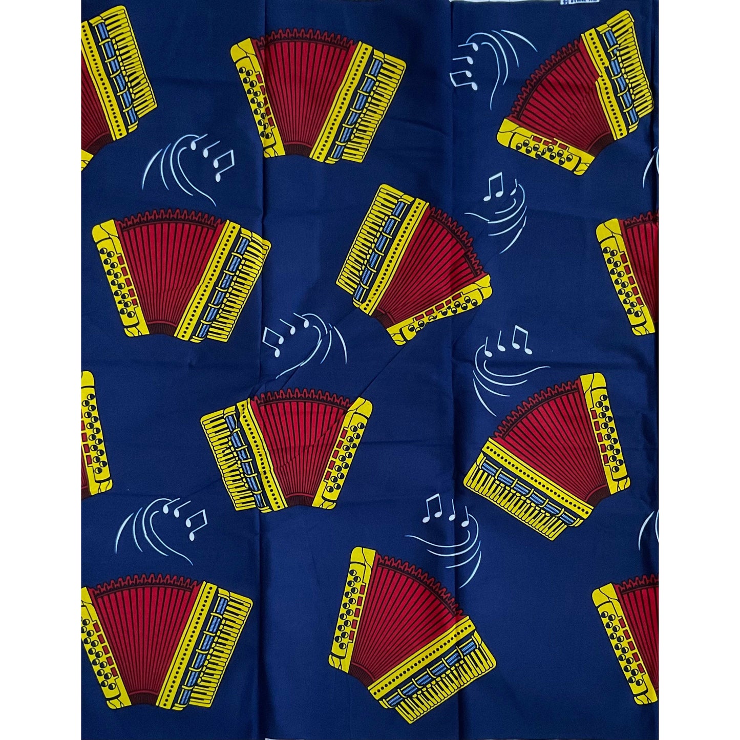 African Print Fabric/ Ankara - Blue, Red, Yellow 'Face the Music,’ YARD or WHOLESALE
