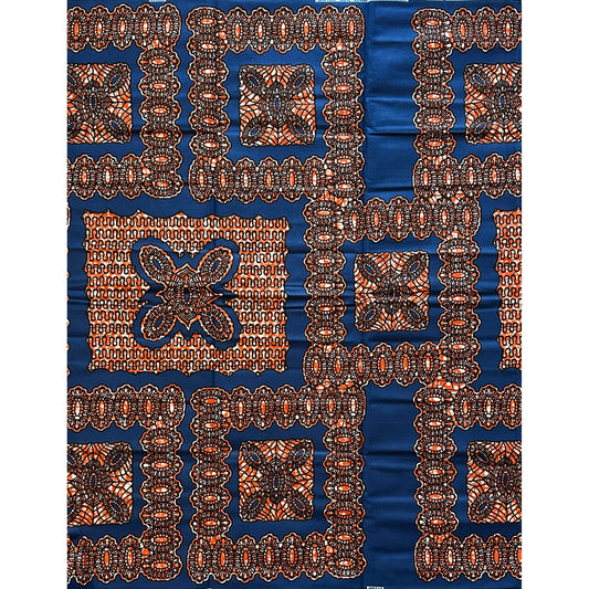 African Print Fabric/ Ankara - Blue, Brown 'Deen & King' Design, YARD or WHOLESALE