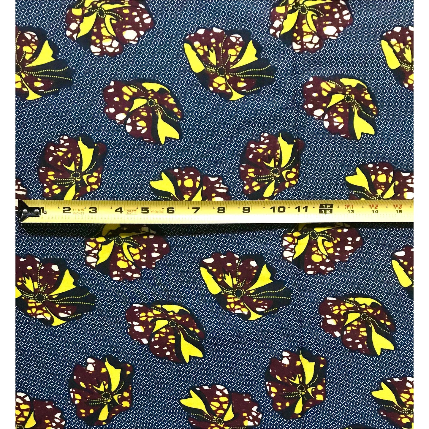 African Print Fabric/ Ankara - Navy, Brown, Yellow 'Keme Trance' Design, YARD or WHOLESALE