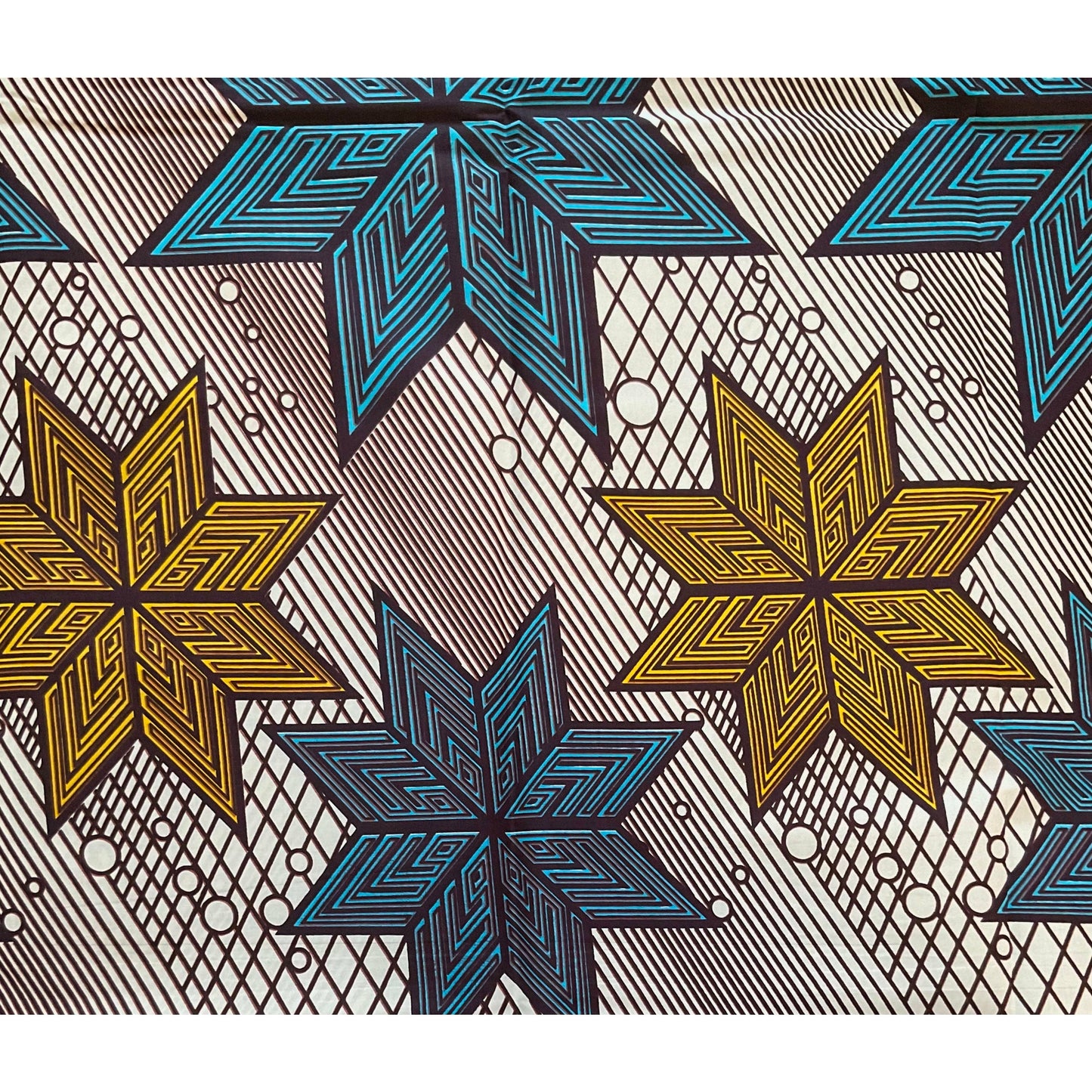 African Print Fabric/ Ankara - Cream, Blue, Yellow 'Aim for the Stars' YARD or WHOLESALE