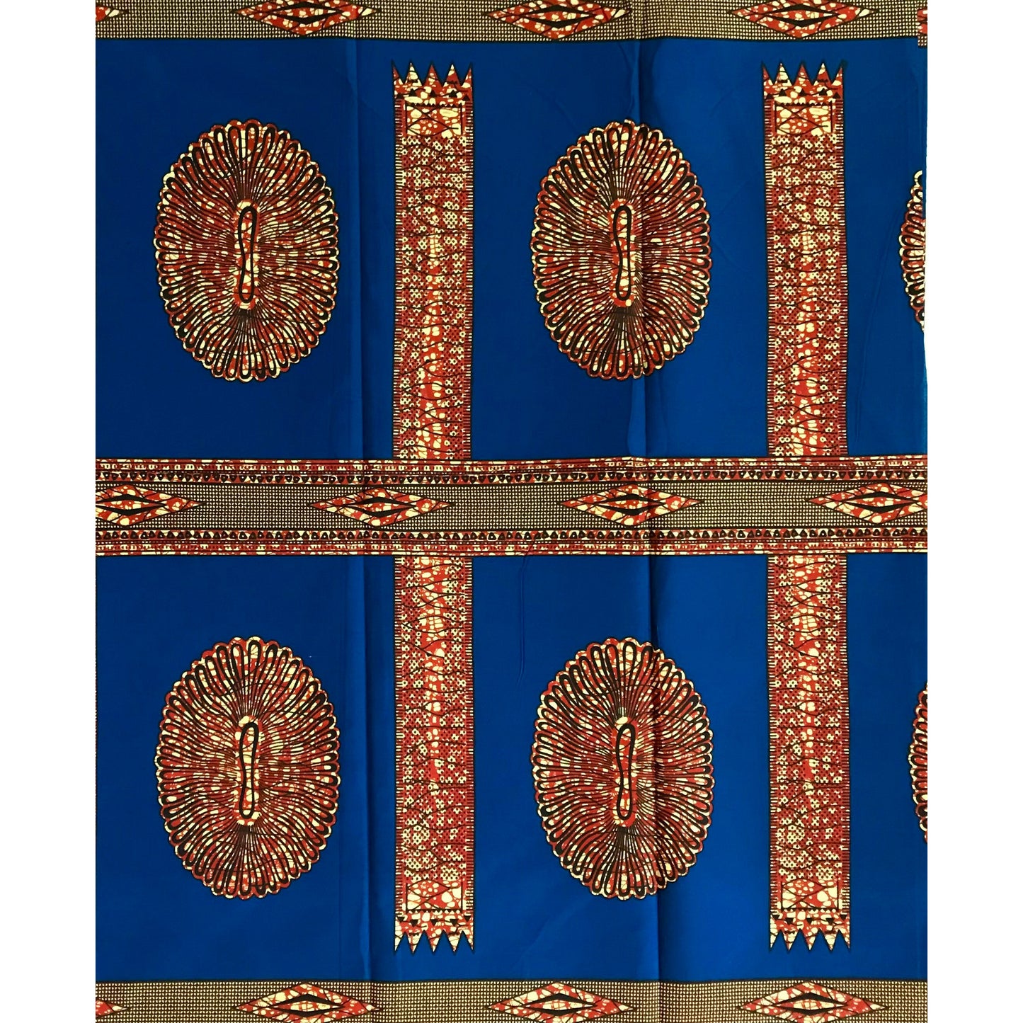 African Print Fabric/ Ankara - Brown, Blue 'Nandi', YARD or WHOLESALE