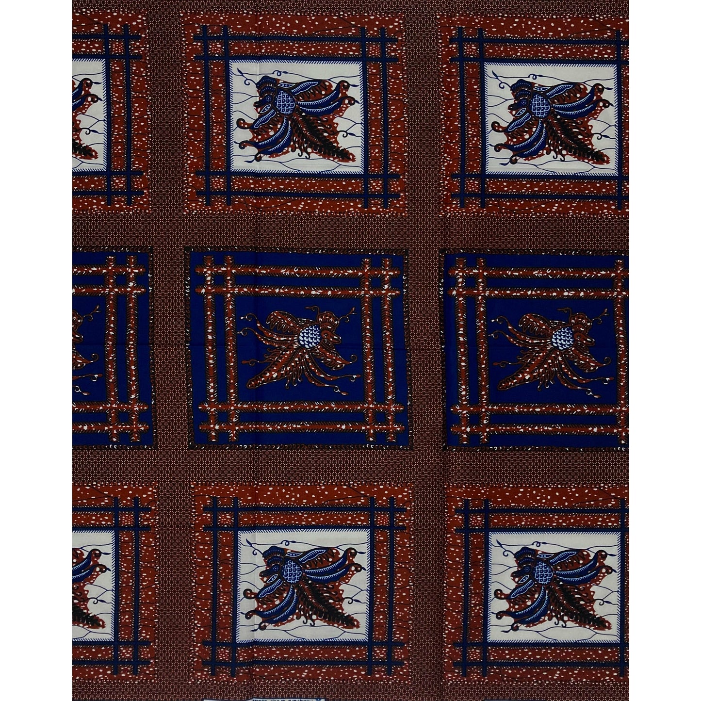 African Print Fabric/ Ankara - Brown, Blue "Natural Focus"