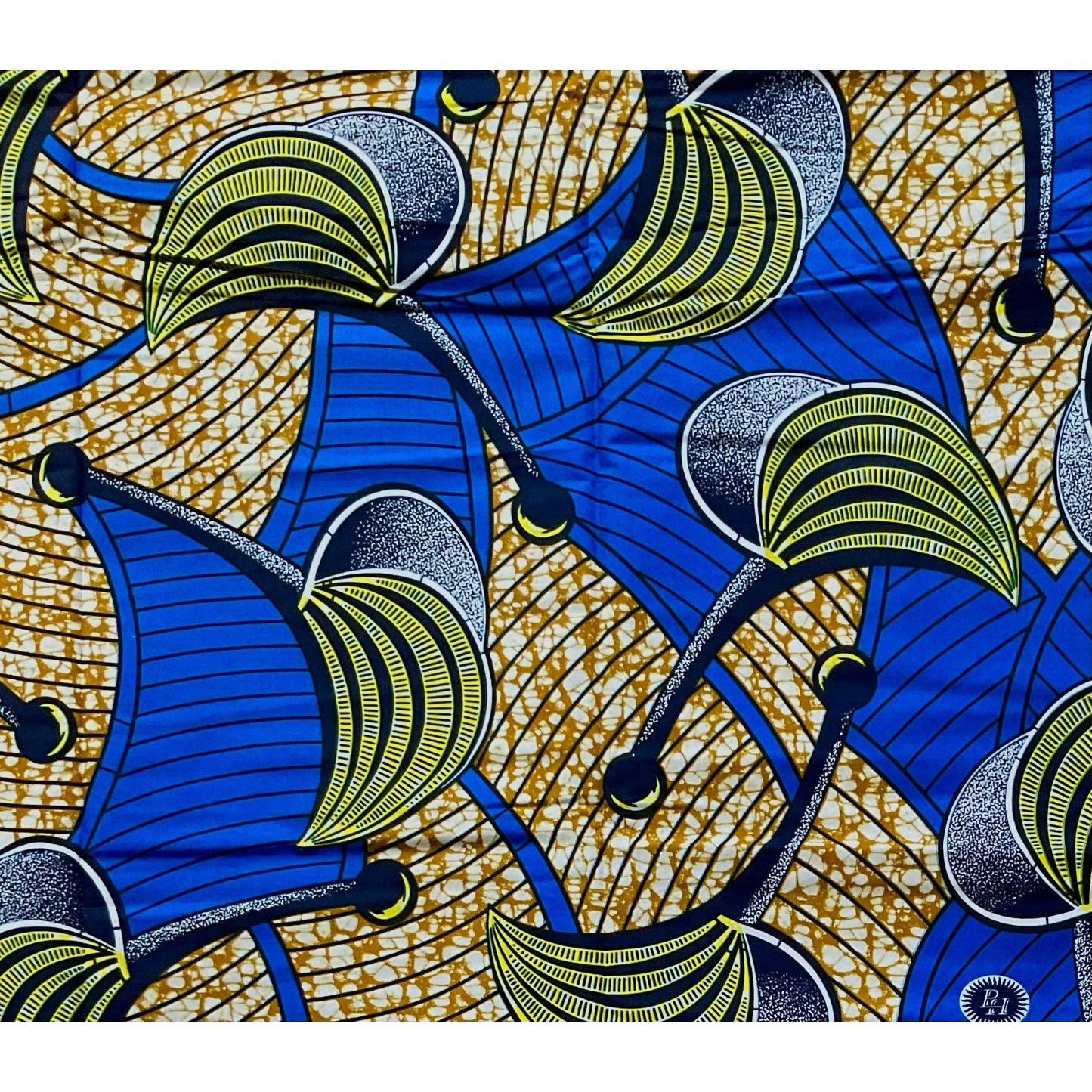 African Print Fabric/ Ankara - Blue, Yellow, Brown 'Kala So Pretty' Design, YARD or WHOLESALE