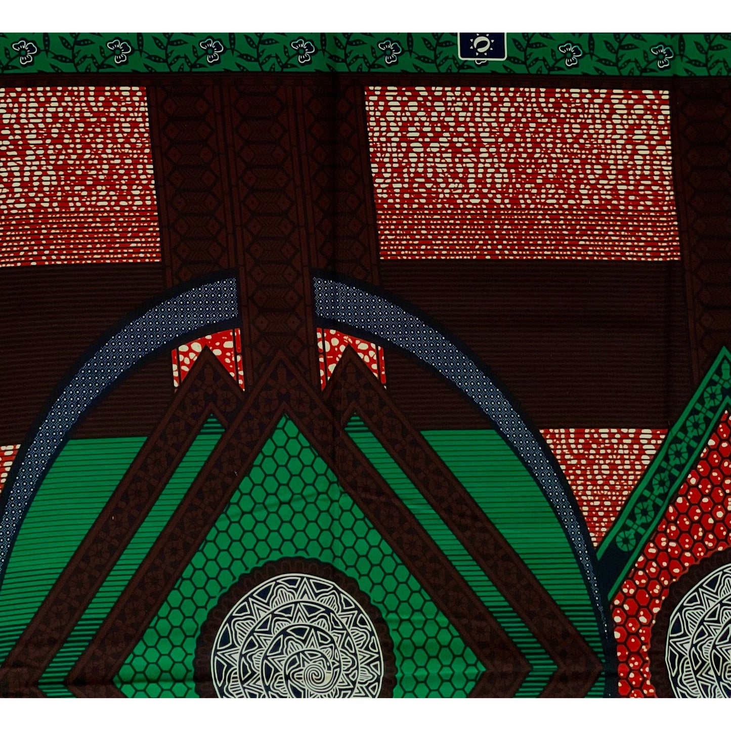 African Print Fabric/Ankara - Green, Brown "Benye Focal" Design, YARD or WHOLESALE
