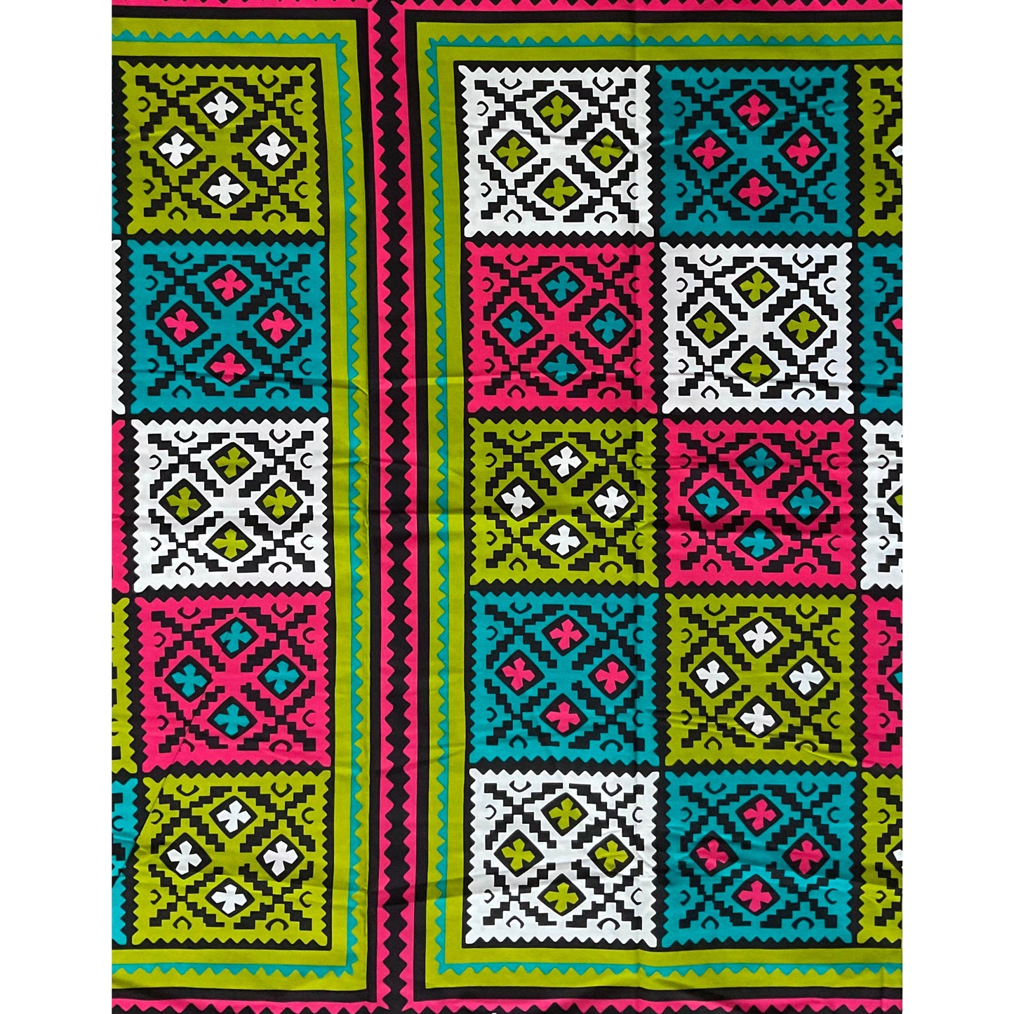 African Print Fabric/ Ankara - Green, Pink, Teal, White 'Zulu Pop', YARD or WHOLESALE