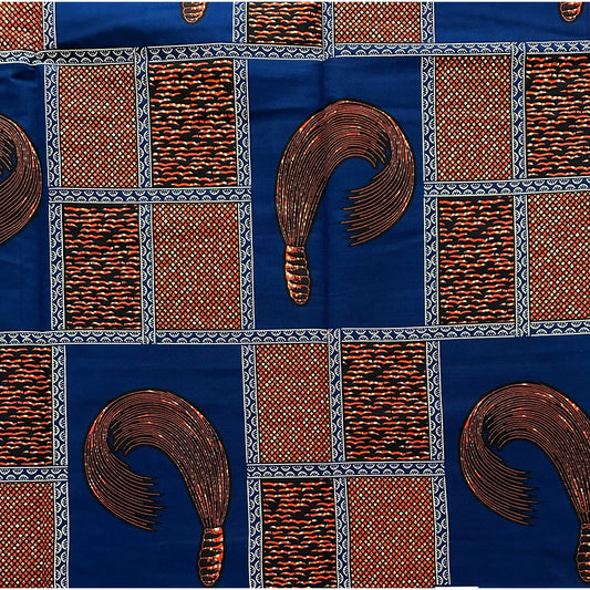 African Fabric/ Ankara - Navy, Brown 'Accoutrement of the Elite' YARD or WHOLESALE