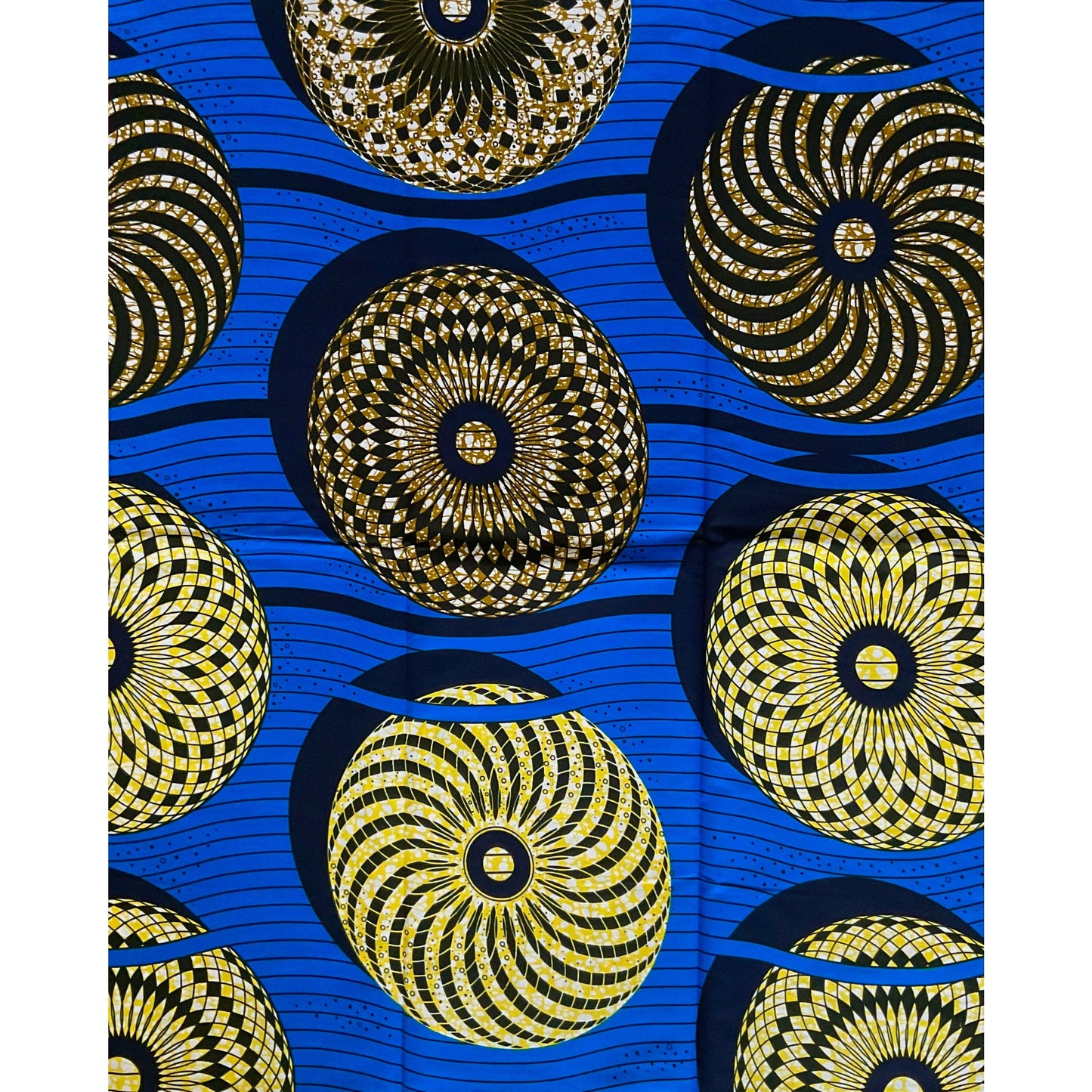 African Print Fabric/ Ankara - Blue, Yellow, Brown 'Wereji Round' Design, YARD or WHOLESALE