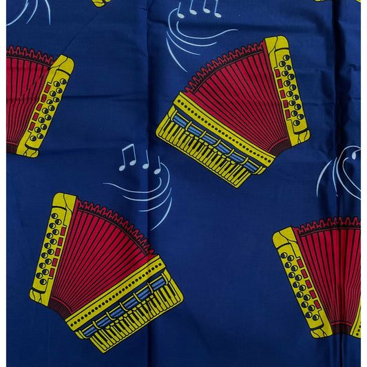 African Print Fabric/ Ankara - Blue, Red, Yellow 'Face the Music,’ YARD or WHOLESALE