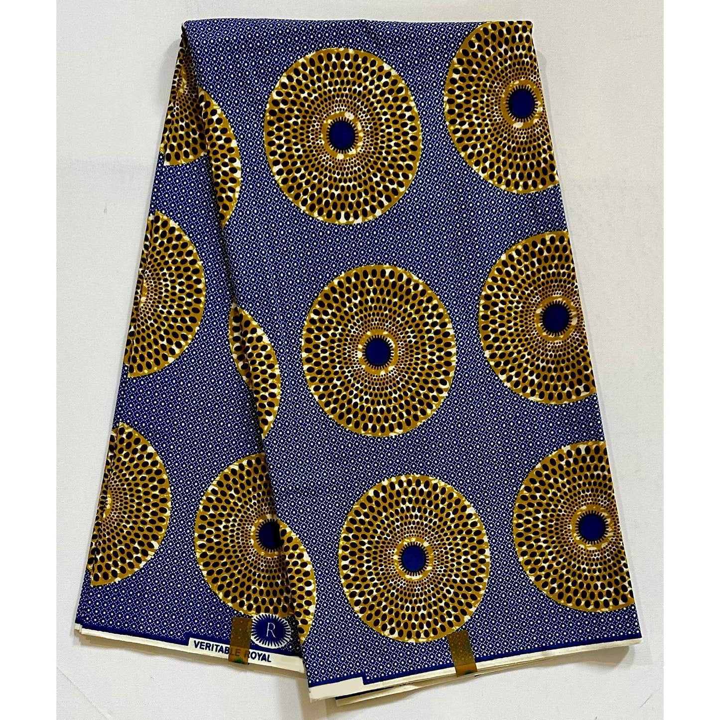African Print Fabric/ Ankara - Navy, Brown 'Bullseye' Design, YARD or WHOLESALE