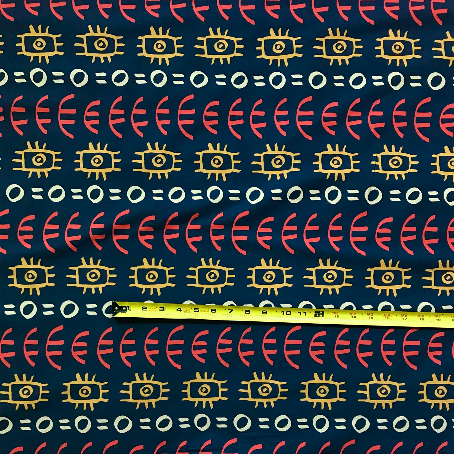 African Print, Stretch Cotton Satin Fabric- Navy, Orange, Marigold, Beige “Abimbola”, Per Yard
