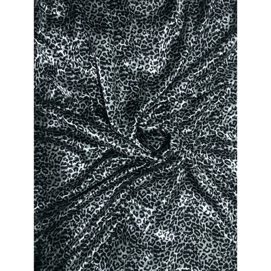 African Print, Satin Fabric- Black, Gray "Leopard", Per Yard