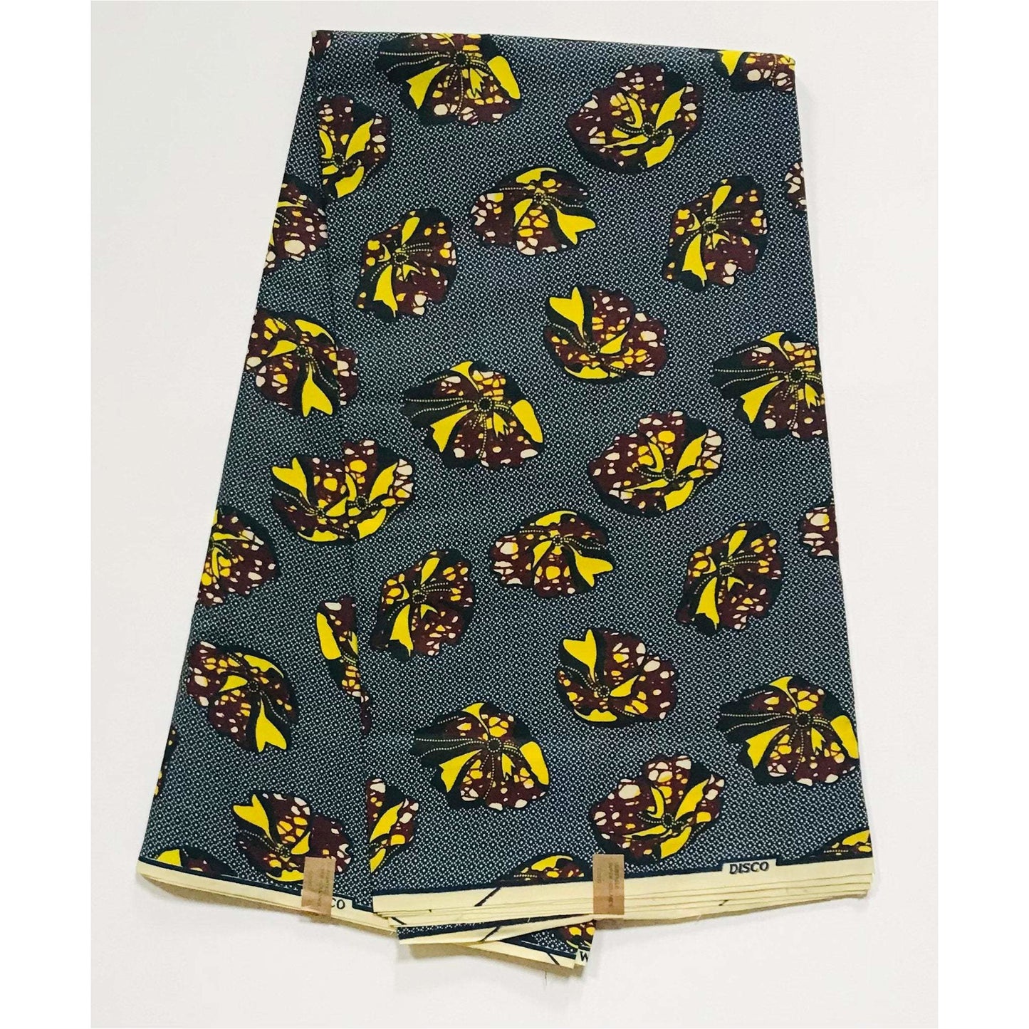 African Print Fabric/ Ankara - Navy, Brown, Yellow 'Keme Trance' Design, YARD or WHOLESALE