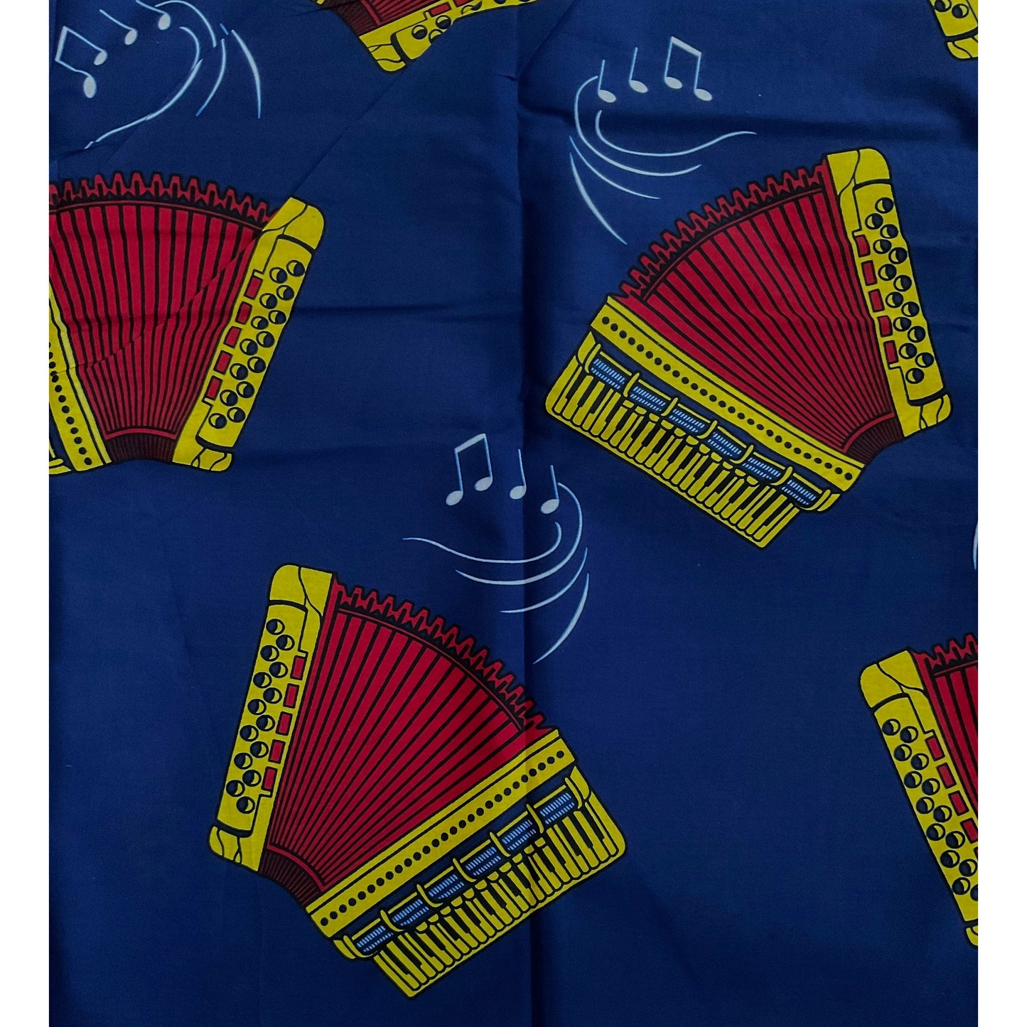 African Print Fabric/ Ankara - Blue, Red, Yellow 'Face the Music,’ YARD or WHOLESALE