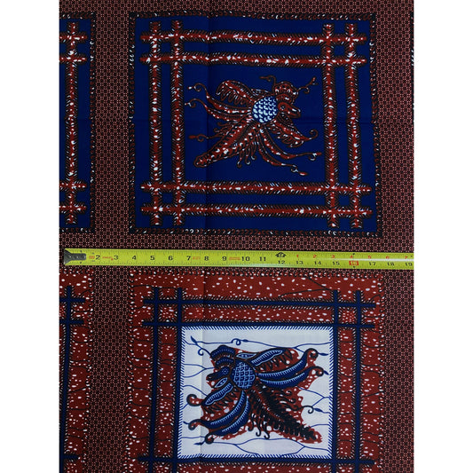 African Print Fabric/ Ankara - Brown, Blue "Natural Focus"