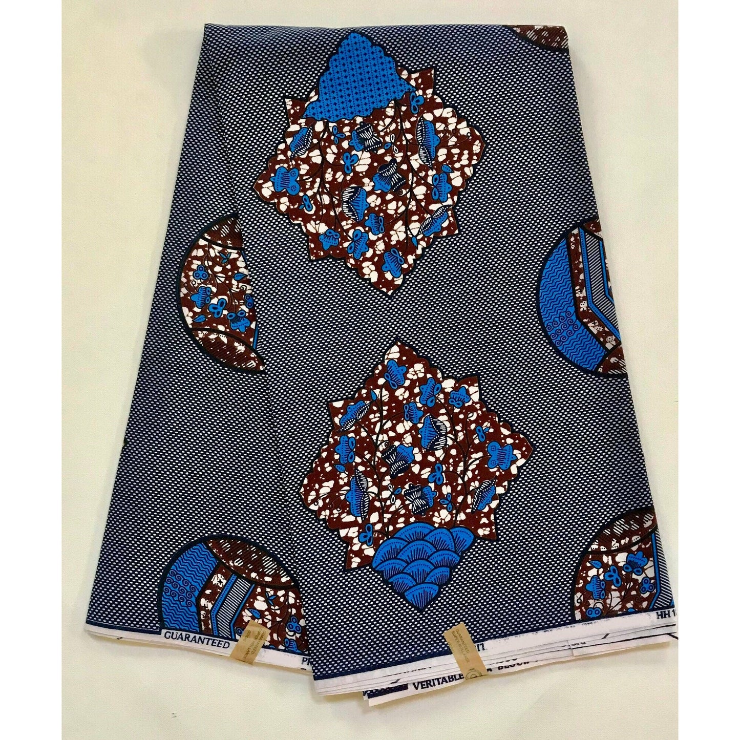 African Print Fabric/ Ankara - Blue, Brown 'Azande Weights’ Design, YARD or WHOLESALE
