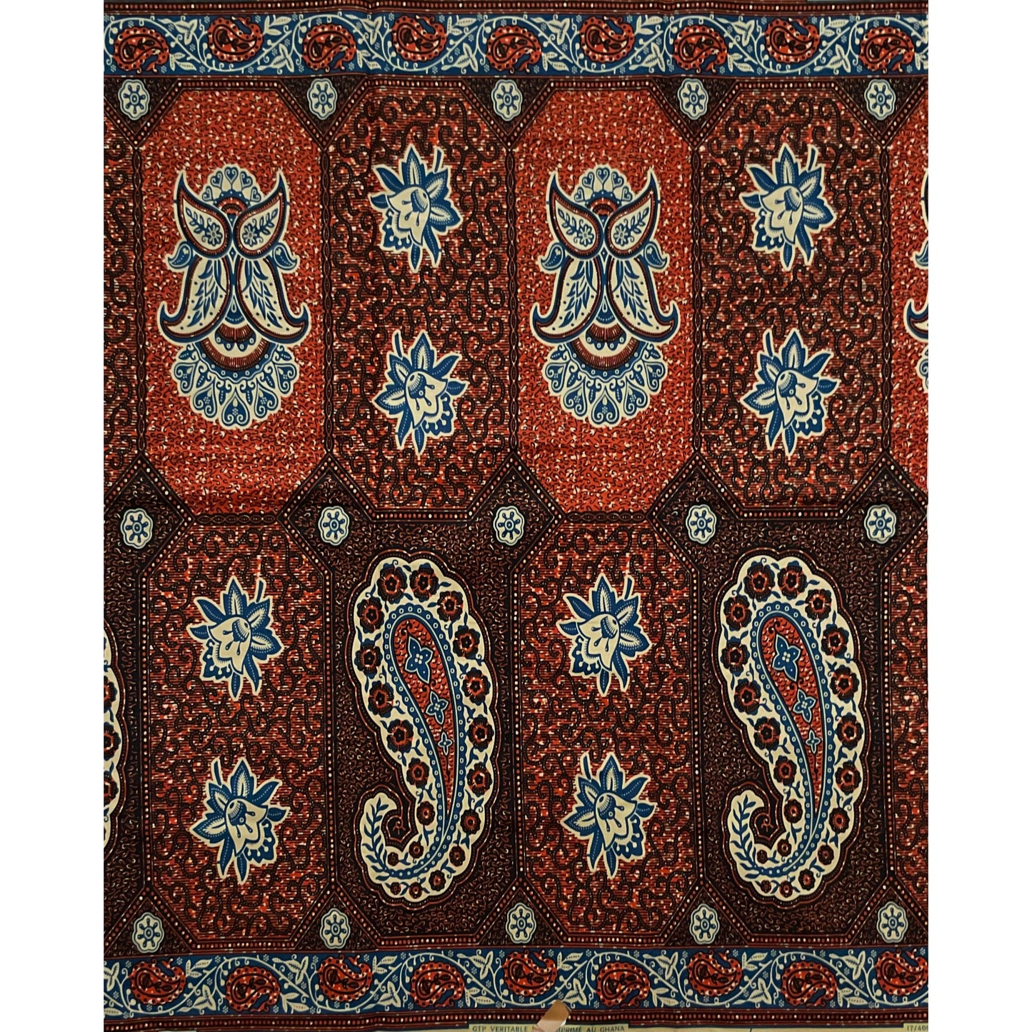 African Print Fabric/ Ankara - Brown, Blue ‘Paisley Portrait' Design, YARD or WHOLESALE