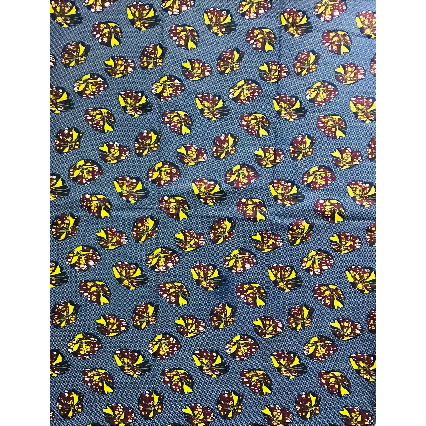 African Print Fabric/ Ankara - Navy, Brown, Yellow 'Keme Trance' Design, YARD or WHOLESALE