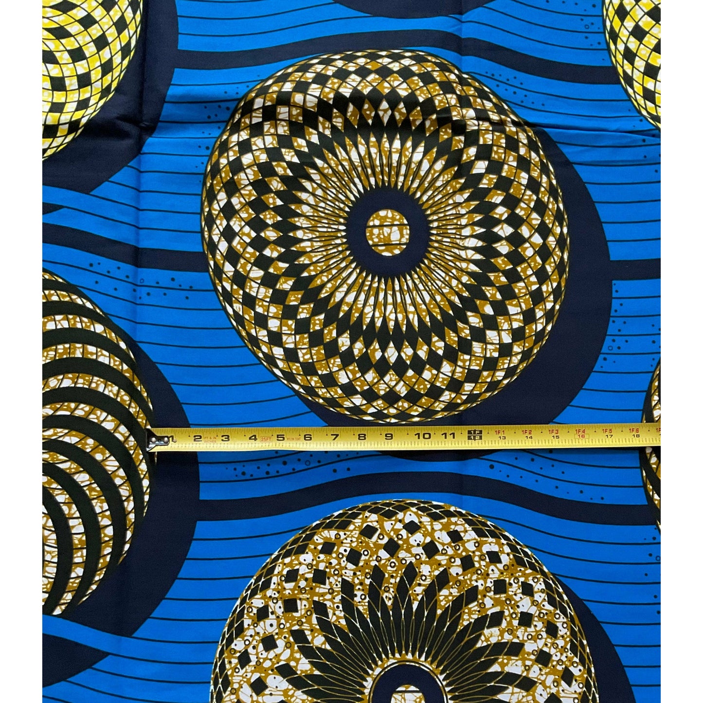 African Print Fabric/ Ankara - Blue, Yellow, Brown 'Wereji Round' Design, YARD or WHOLESALE
