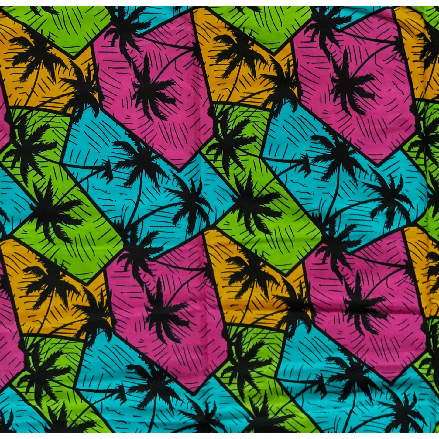 African Print Fabric/ Ankara - Pink, Green, Blue "Views from La Digue," YARD or WHOLESALE