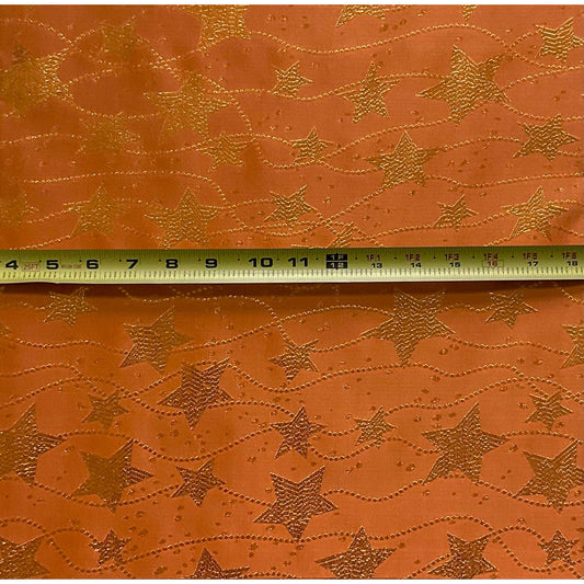African Damask/ Metallic Jacquard/Headtie, Gele Fabric - Orange ‘Celebrity’, ~2 yards