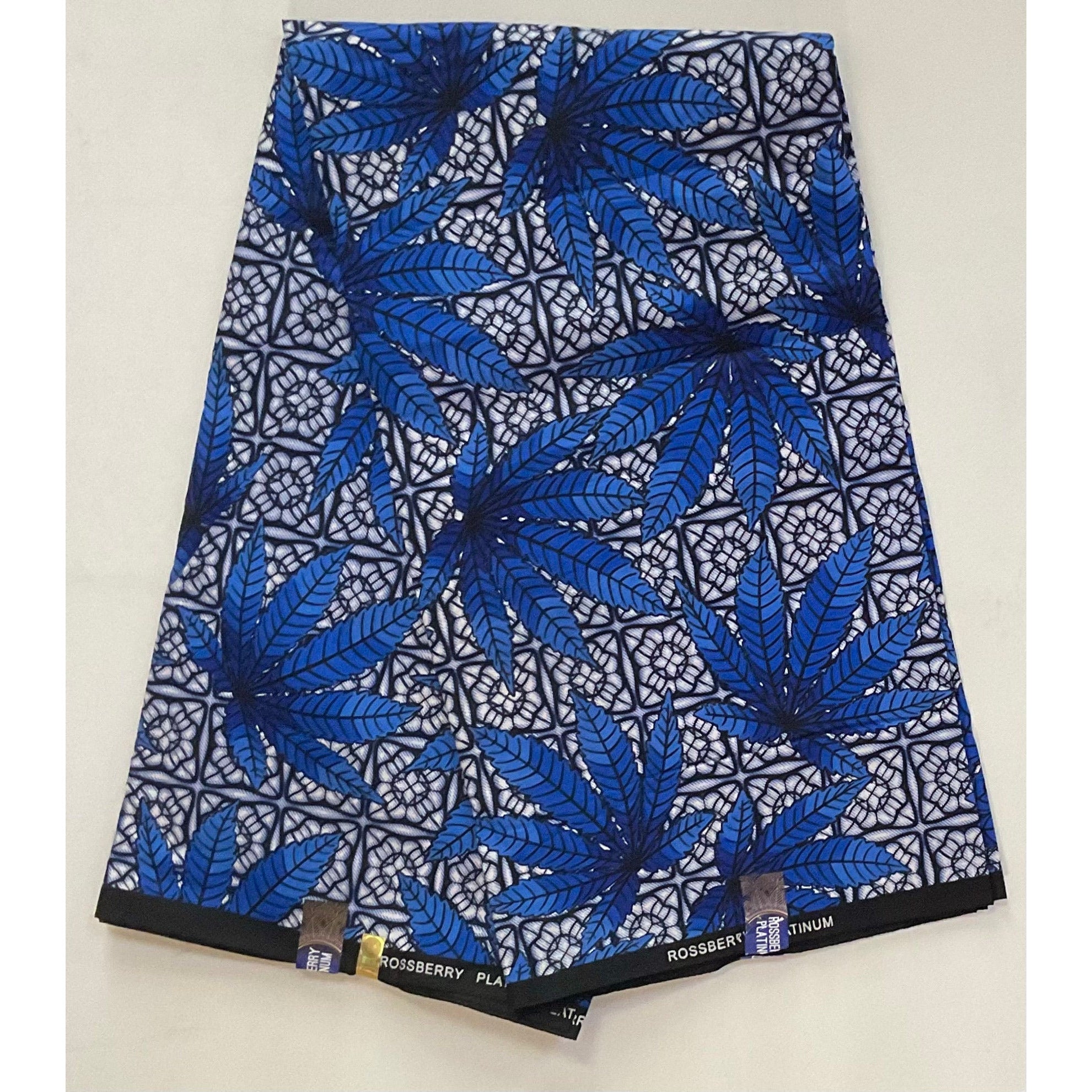 African Print Fabric/ Ankara Blue, White 'Puff Peace' Design