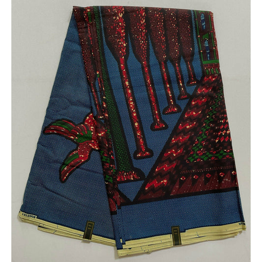 African Print Fabric/ Ankara - Green, Brown, Blue 'Jubilee Palace' Design, YARD or WHOLESALE