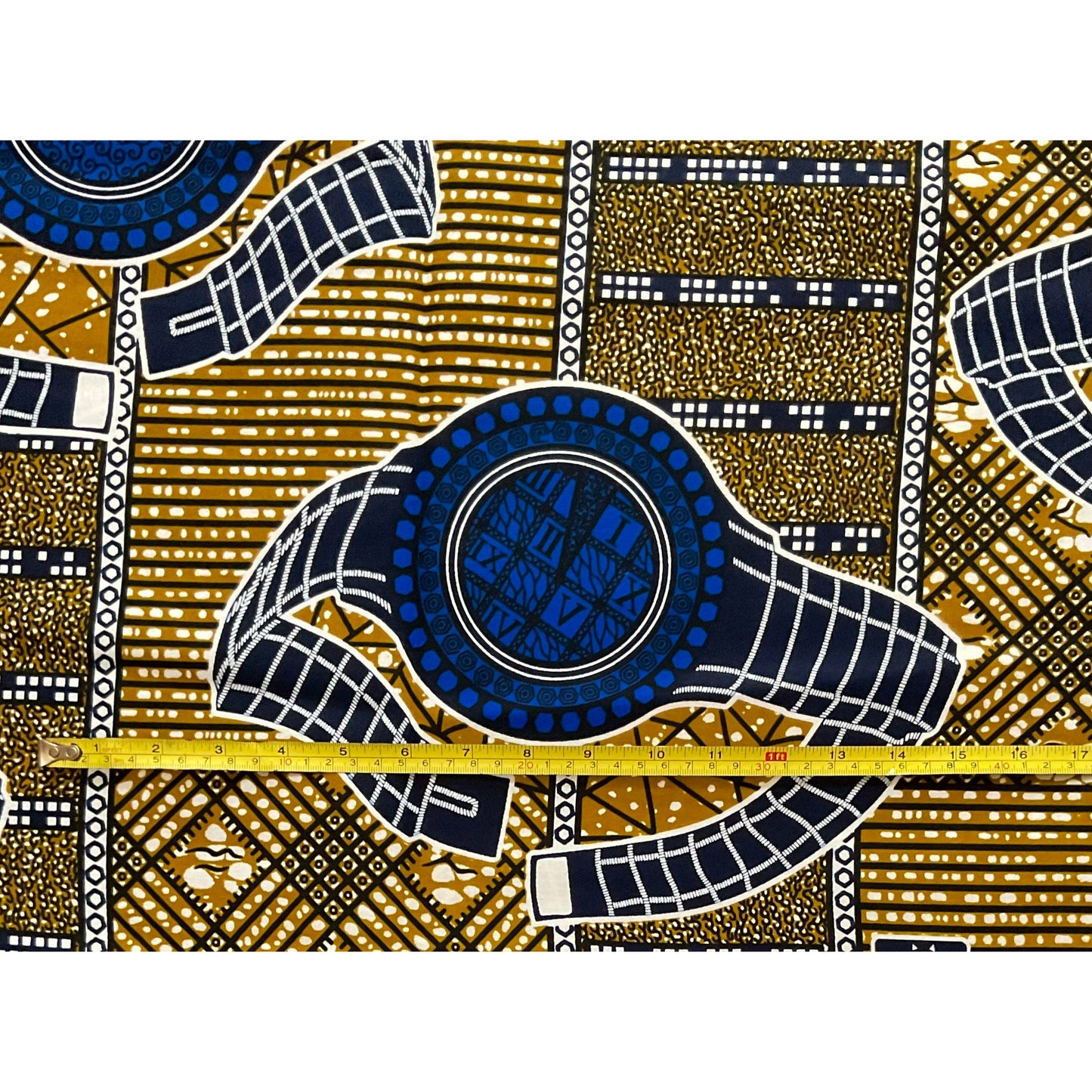 African Print Fabric/Ankara - Blue, Brown 'Timepiece' Design, YARD or WHOLESALE