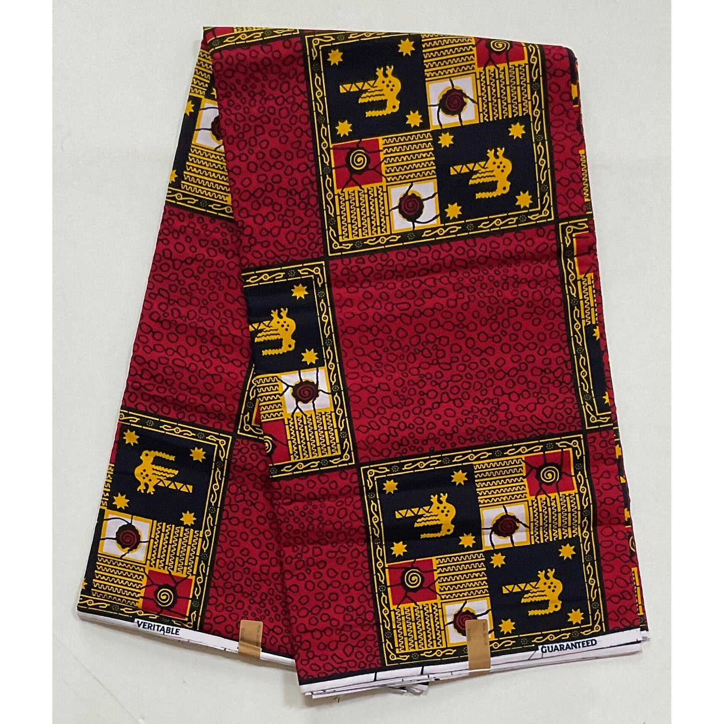 African Print Fabric/Ankara - Red, Yellow, Navy 'Riddle of Wa' Design, YARD or WHOLESALE