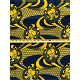 African Print Fabric/ Ankara - Blue, Yellow 'Amadou,' YARD or WHOLESALE