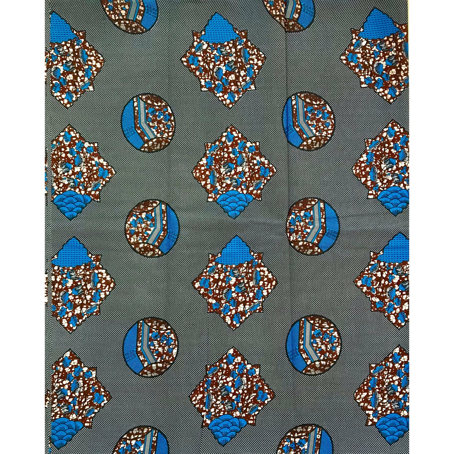 African Print Fabric/ Ankara - Blue, Brown 'Azande Weights’ Design, YARD or WHOLESALE
