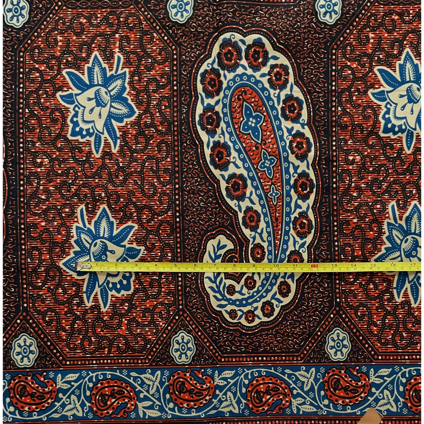 African Print Fabric/ Ankara - Brown, Blue ‘Paisley Portrait' Design, YARD or WHOLESALE