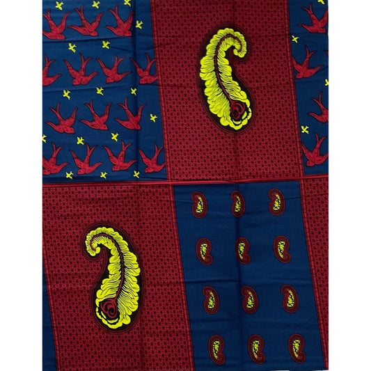 African Print Fabric/ Ankara - Red, Blue, Yellow 'Afonja Flight' Design, YARD or WHOLESALE