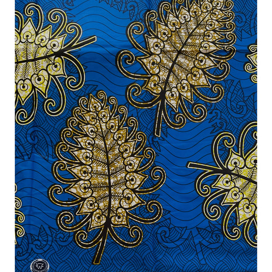 African Print Fabric/ Ankara - Blue, Brown, Yellow, Black 'Ilex' Design, YARD or WHOLESALE