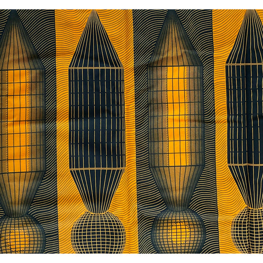 African Print Fabric/ Ankara - Marigold, Black 'Pinnacle' Design, YARD or WHOLESALE