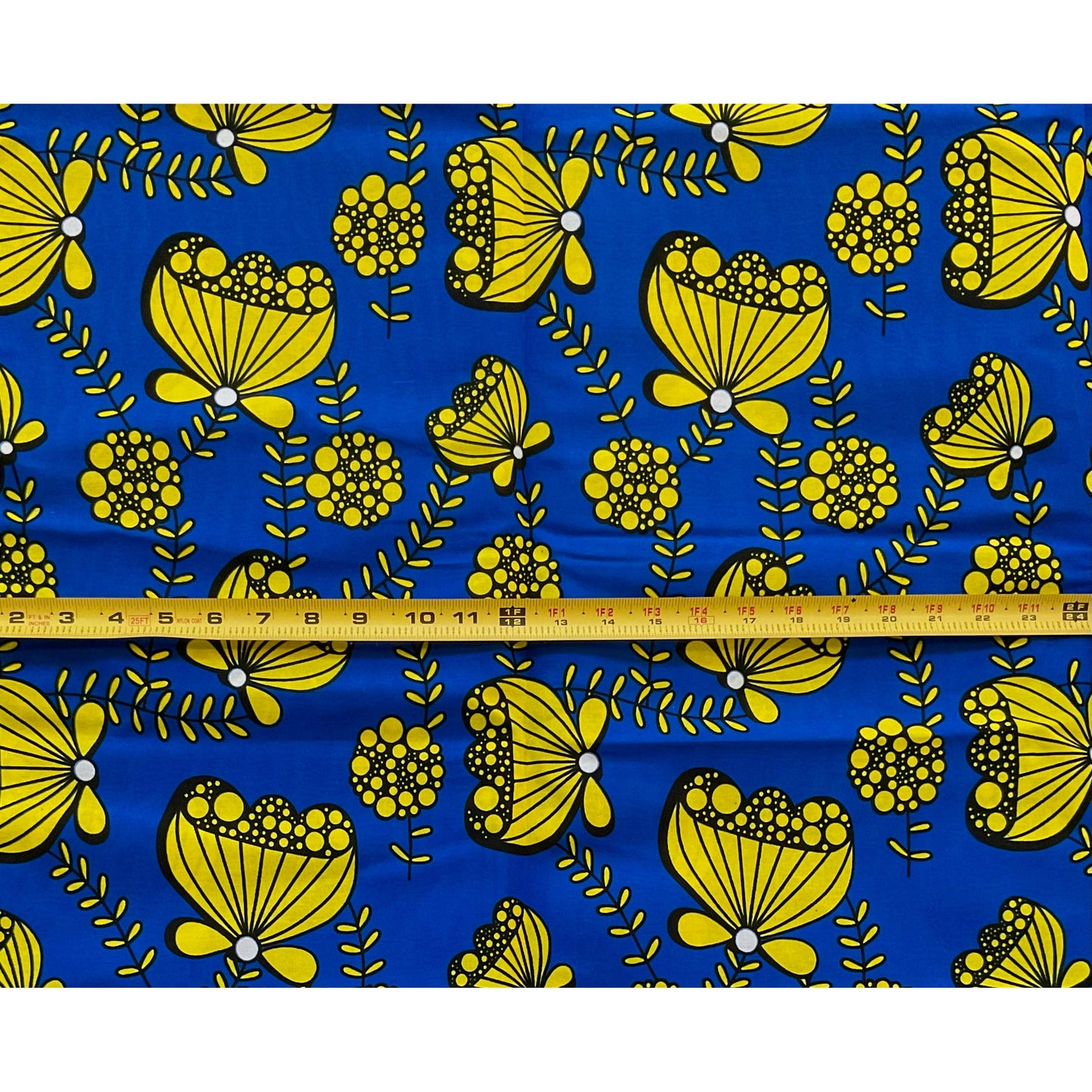 African Print Fabric/ Ankara - Blue, Yellow 'Flowers of Cadiz’, YARD or WHOLESALE
