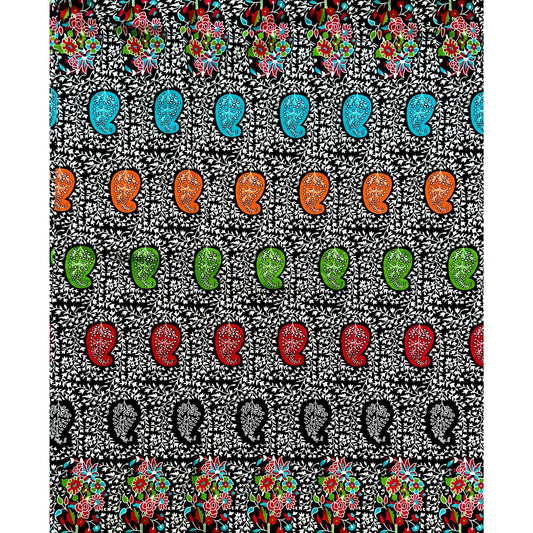 African Print Fabric/ Ankara - Red, Orange, Black, Green "Chalama", YARD or WHOLESALE