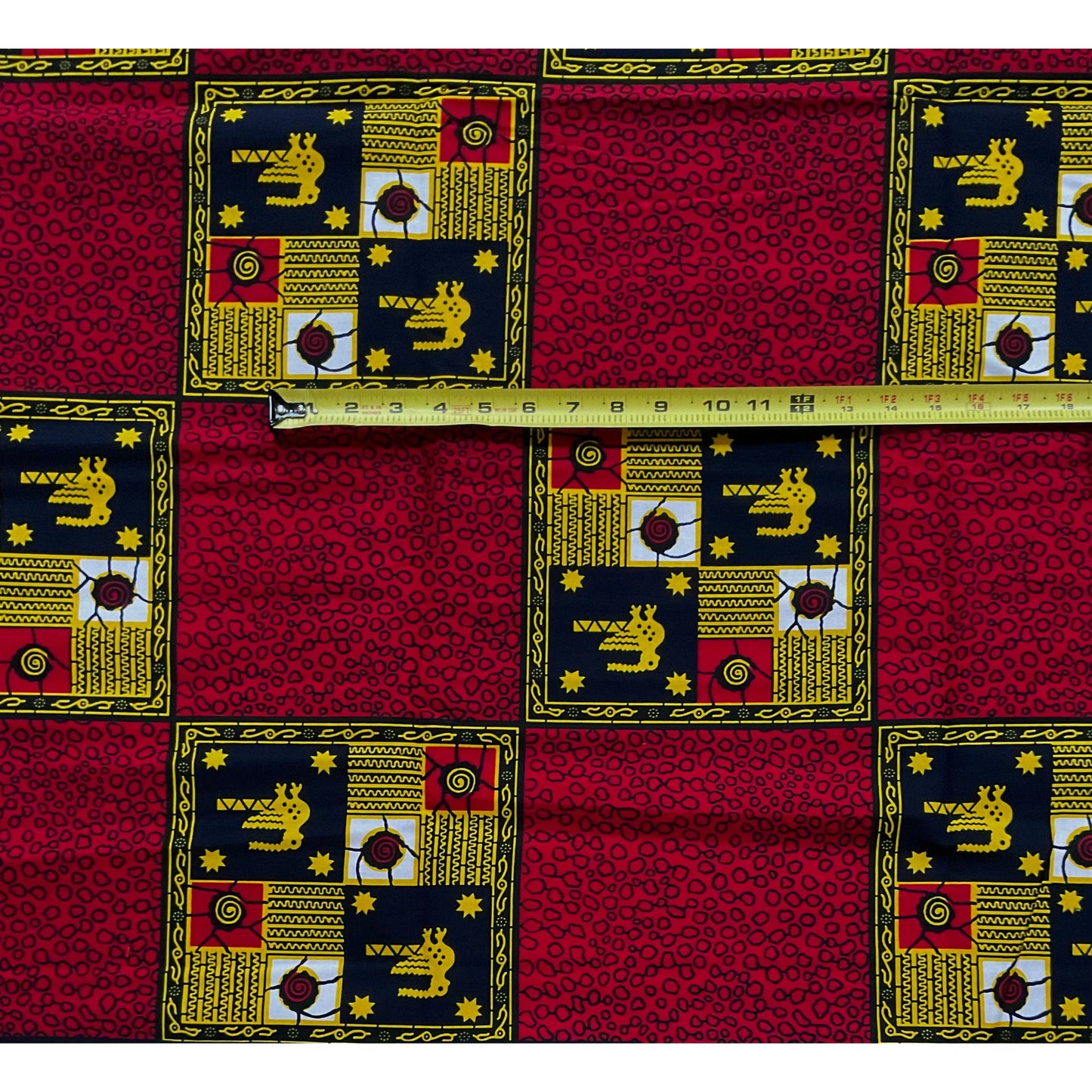 African Print Fabric/Ankara - Red, Yellow, Navy 'Riddle of Wa' Design, YARD or WHOLESALE