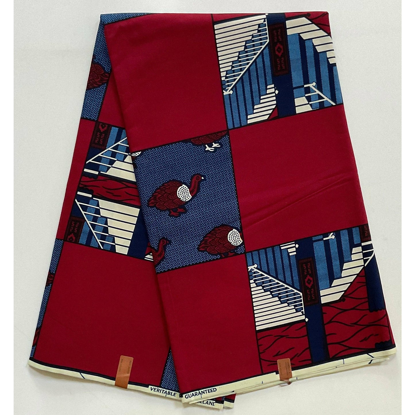 African Print Fabric/ Ankara - Red, Blue, Cream 'Gwengwe', YARD or WHOLESALE